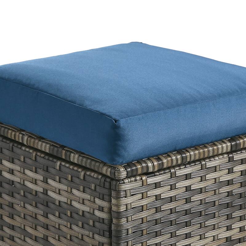 Outdoor Patio PE Wicker Ottoman with Cushion