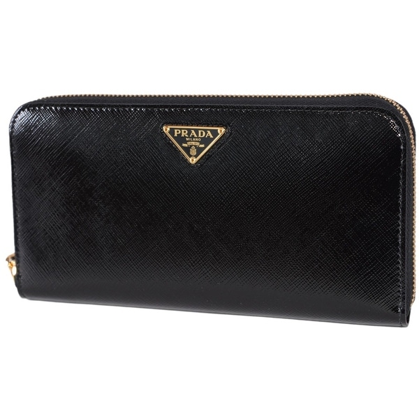 Shop Prada Women&#39;s 1ML506 2BV8 Black Patent Saffiano Leather Zip Around Wallet - 8&quot; x 4.5 ...