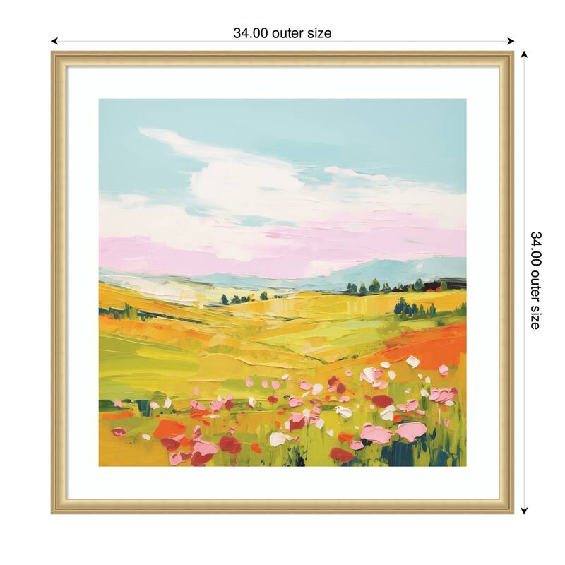 Kate and Laurel Framed Art Colorful Meadow Landscape by The Creative Bunch Studio