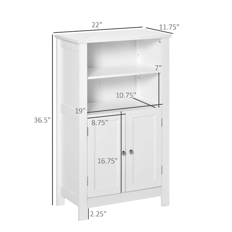kleankin Bathroom Floor Storage Cabinet, Freestanding Linen Cabinet with Double Doors and 2 Adjustable Shelves, White