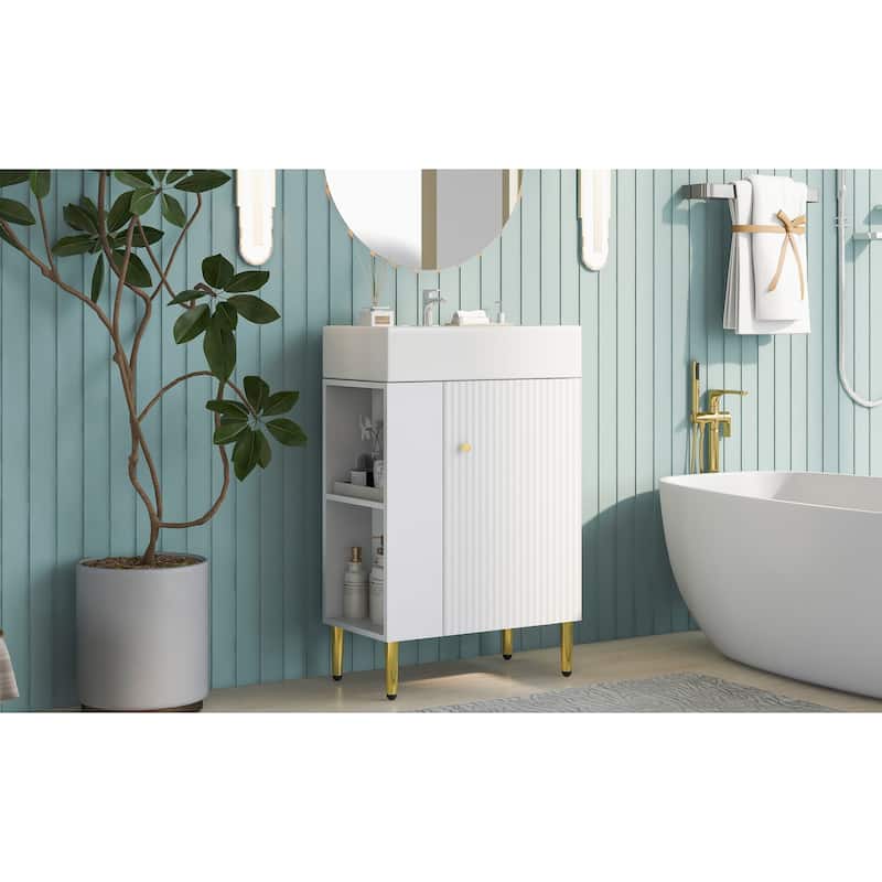 21.6" white Bathroom vanity,Combo Cabinet, Bathroom Storage Cabinet,Single Ceramic Sink,Left side storage