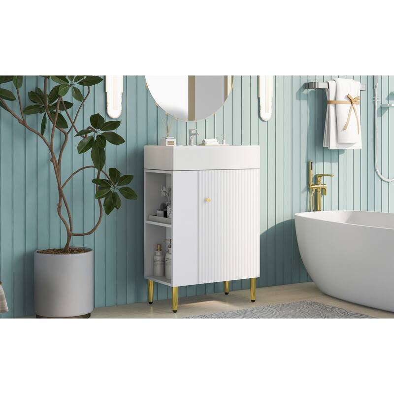 GDFStudio - Aria Wood & Ceramic Bathroom Vanity Combo Cabinet with Single Sink