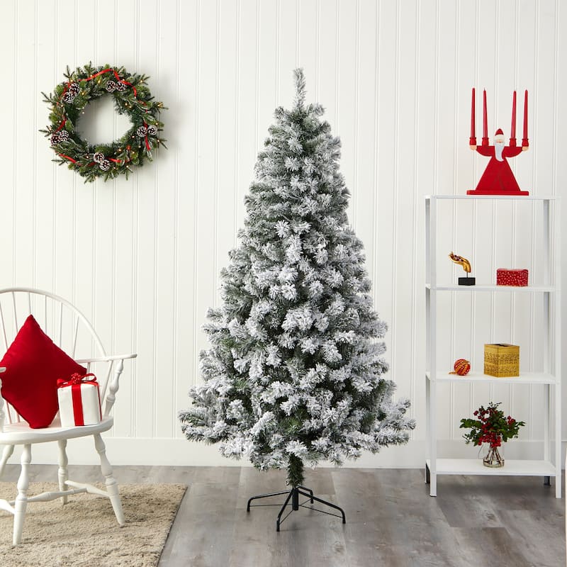 6' Flocked Rock Springs Spruce Artificial Christmas Tree, Unlit - 6 Foot