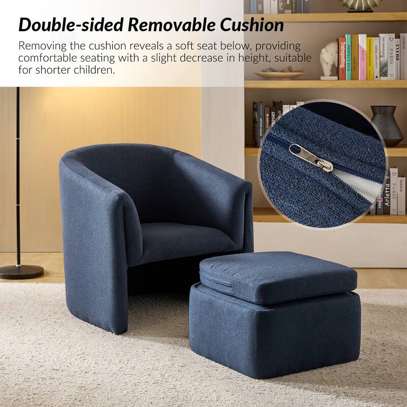 Arturo Modern Upholstered Armchair with Storable Removable Leg Ottoman Set of 2 by HULALA HOME