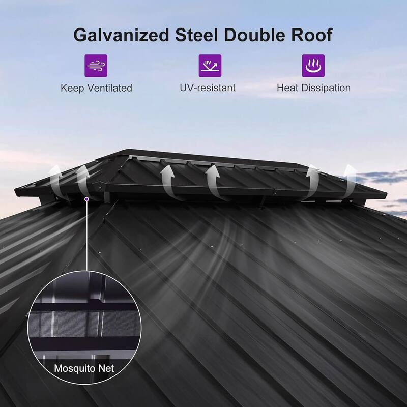 PURPLE LEAF Patio Hardtop Gazebo for Outdoor Wood Grain Aluminum Frame Galvanized Steel Double Roof and Backyard Garden