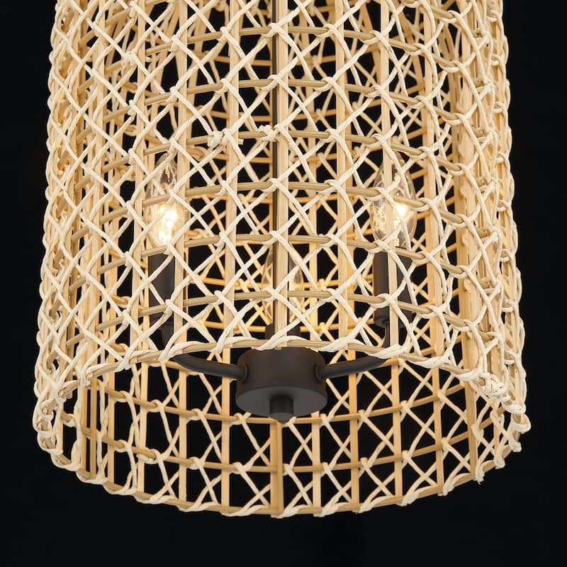 3-Light Dimmable Dome Pendant Light Rope Chandelier with Black Metal Chain