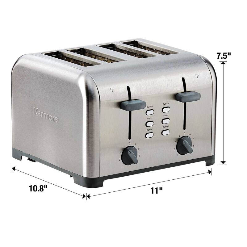 Kenmore 4-Slice Stainless Steel Toaster, Dual Controls, Wide Slot