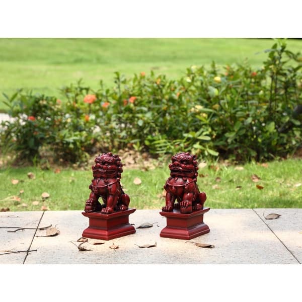 Shop Set Of 2 Red Foo Dogs Male And Female Outdoor Garden Statue 8