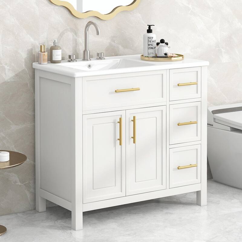 36" Bathroom Vanity with Sink Top, Cabinet with Two Doors and Three Drawers
