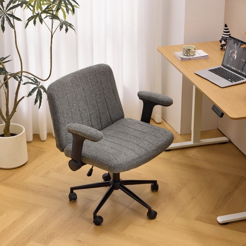 Chenille Swivel Chair With Adjustable Flip-Up Arms For Cross-Legged