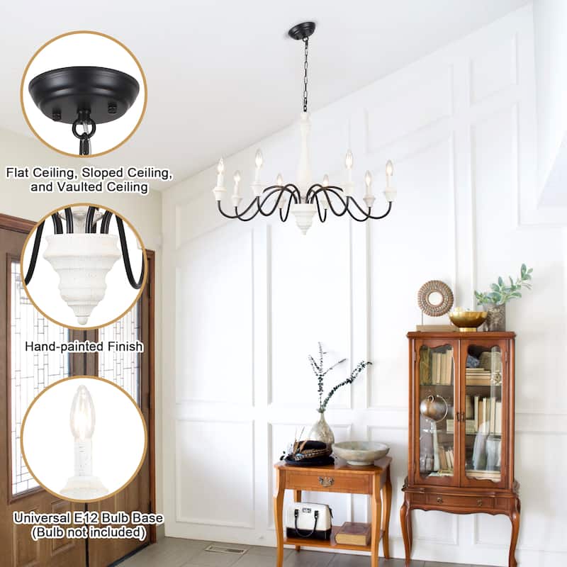 8-Light Vintage Candlestick Hanging Chandelier Lighting for Kitchen Island