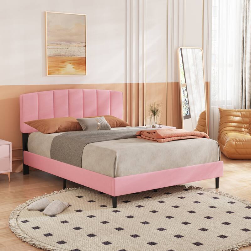Alazyhome Upholstered Platform Bed Frame with Bedside Cupboard
