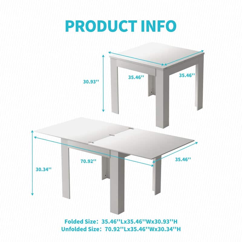 Mixoy Modern Multifunctional Expandable Tranformer Kitchen&Dining Room Table for 4-6,Table with movable flap