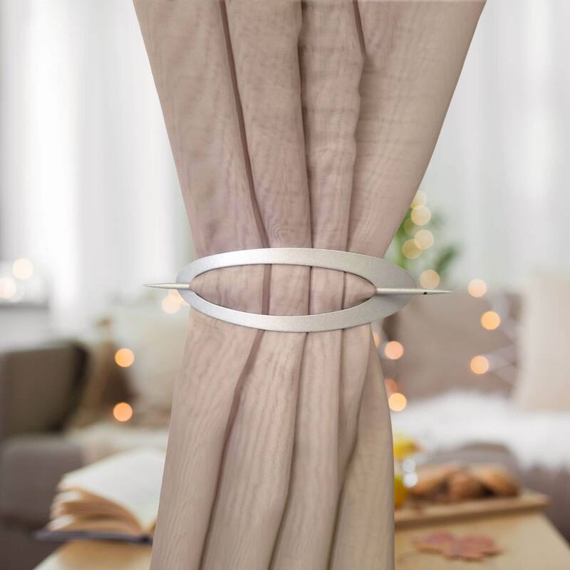 Elegant Metal Curtain Tiebacks, Oval Design for Easy Install - 2 Tiebacks - Grey