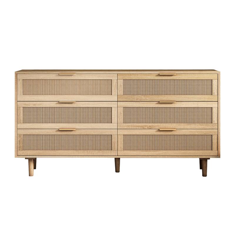 59.06" 6-Drawers Rattan Storage Cabinet Rattan Drawer - Natural