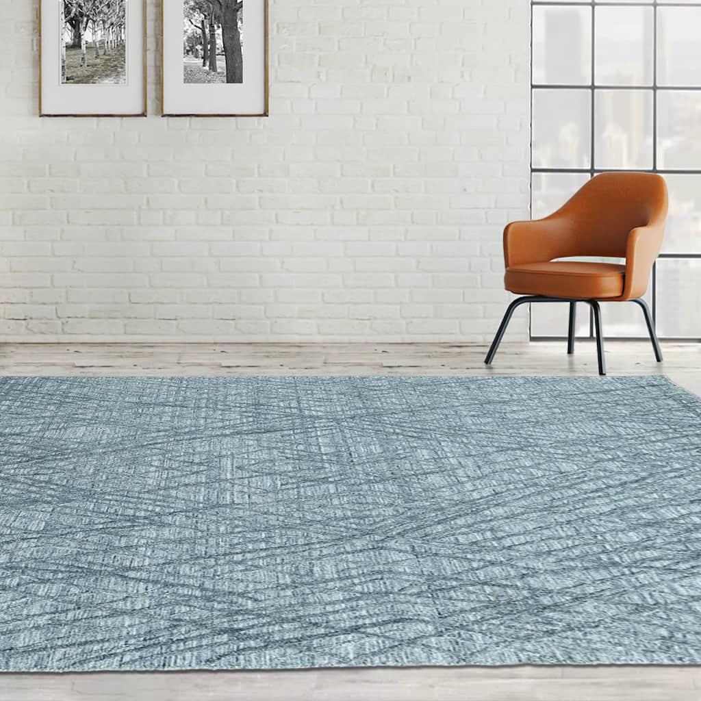 Hand Knotted Textured Blue,Gray Tibetan Wool Modern Oriental Area Rug - 4' 1'' x 6' 1''