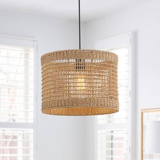1-Light Bohemian Rattan Pendant Light Black/Wheat W
