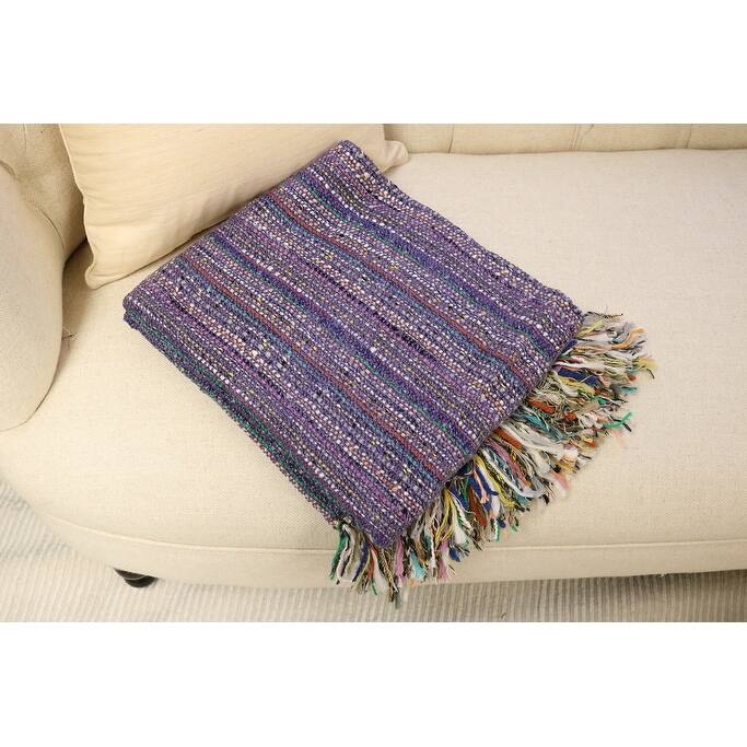 Home&Manor Handcrafted Wool & Cotton Throw Blanket Light Purple