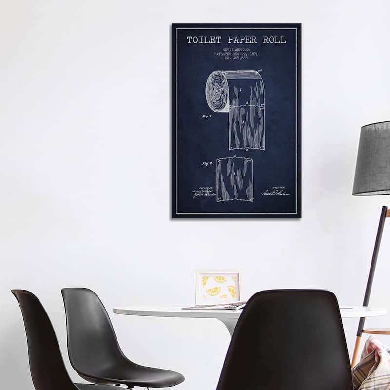 iCanvas "Toilet Paper Navy Blue Patent Blueprint" by Aged Pixel Canvas Print - 40x26x1.5
