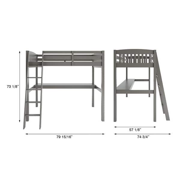 dimension image slide 1 of 2, Everest Modern Solid Wood Frame Full Size High Loft Bed with Desk, Stairs and Storage, No Box Spring Needed