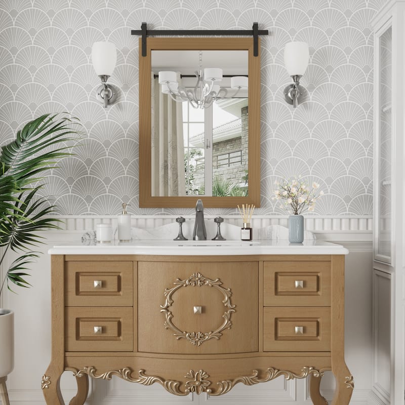 Modern Wall Mirrors, Rectangular Mirror with Wood Framed, Bathroom Mirror Barn Mirror Barn Door Mirror with Multi Size