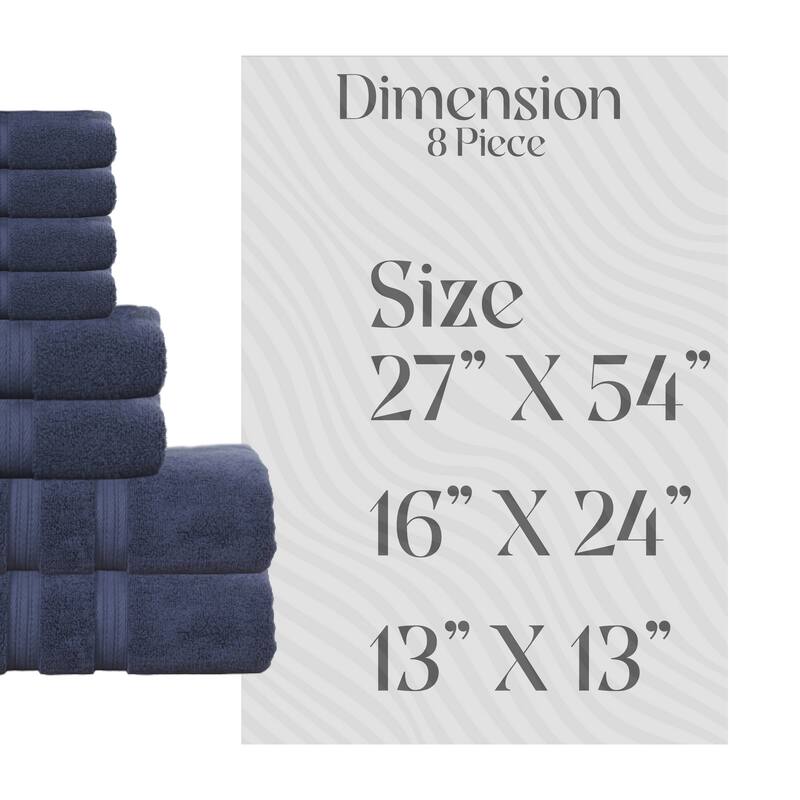 Home Weavers Elegance Essentials 550GSM Cotton Zero Twist Super Absorbent Bath Towel Set of 8