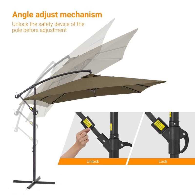 BONOSUKI 8.2x8.2ft Offset Patio Umbrella Hanging Umbrella w/Steel Ribs
