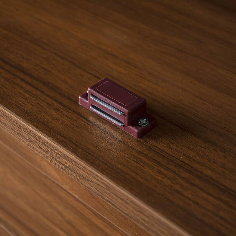 4 Door Storage Cabinet with Drawer, Adjustable Shelves Rattan Accent Cabinet with Anti-Tip Design