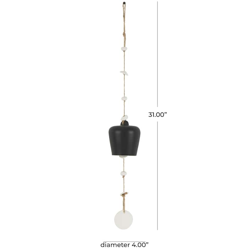Ceramic Handmade Indoor Outdoor Windchime with Cascading White Disks - Black - Roche River Decor