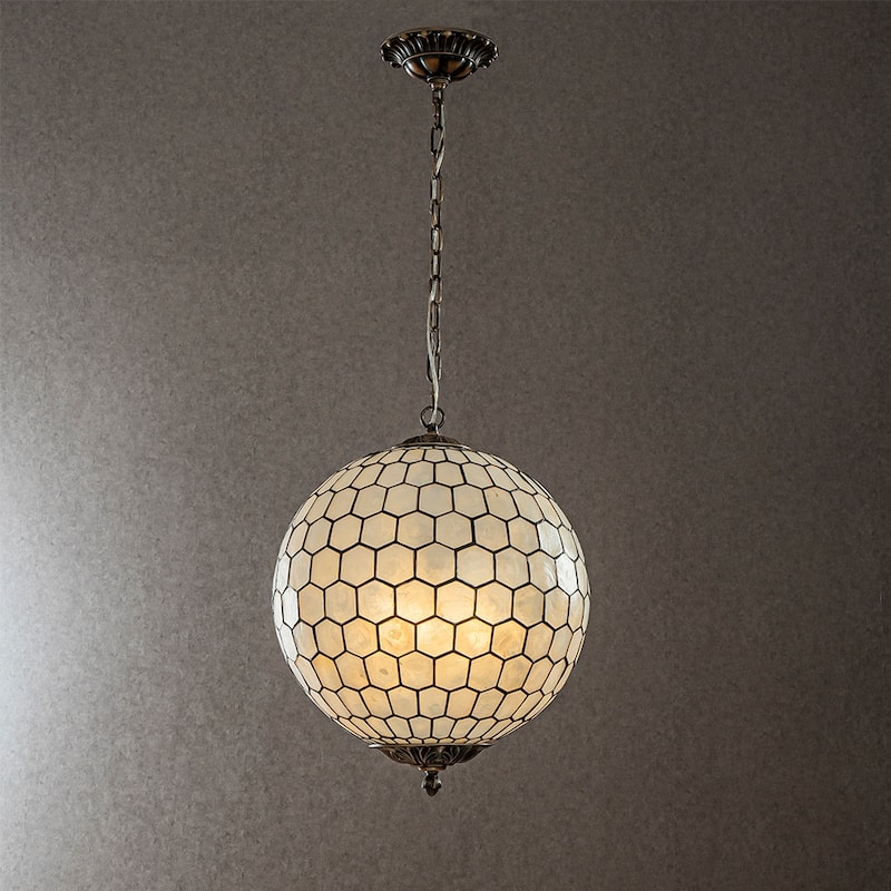 CraftHome Antique Brass Vintage Cosatal Glam Globe Natural CAPIZ SHELL Chandelier With for Living Room - W18''