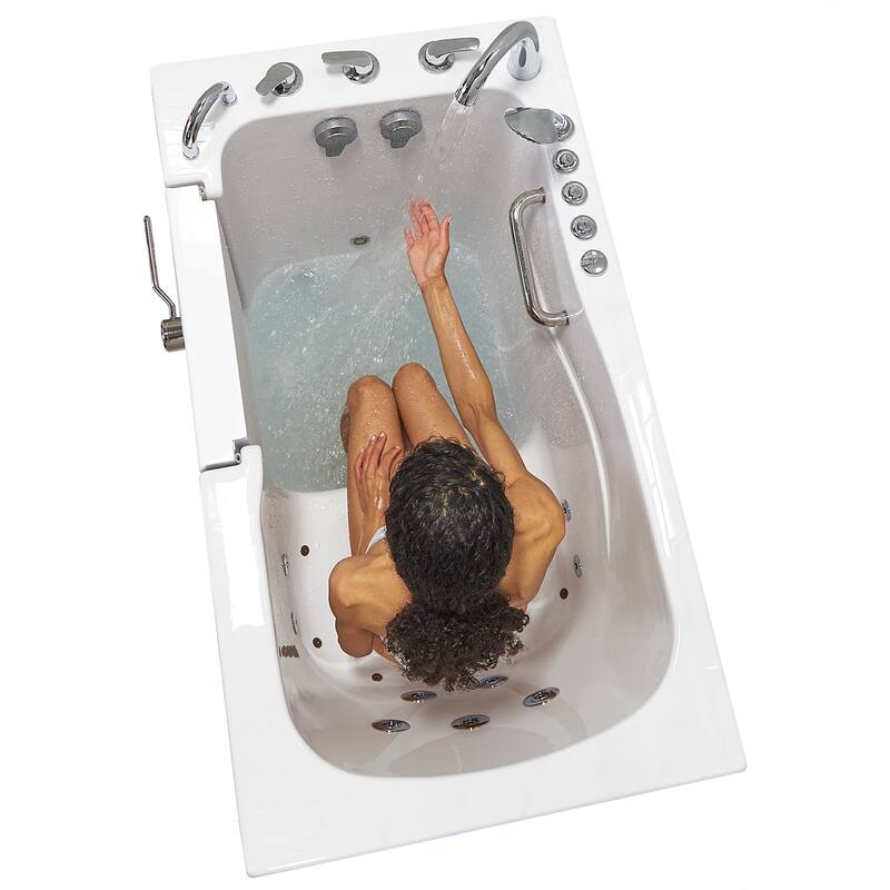 Ella Capri 30" Acrylic Hydro Massage Walk-In Bathtub with Outward Swing Door, 5 Piece Fast Fill Faucet, 2" Dual Drain