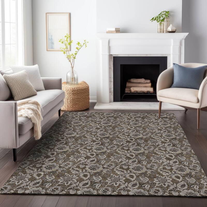 Premium Washable Super Soft Floral Mayfield Rug - Chocolate - 9' x 12' - Rectangle