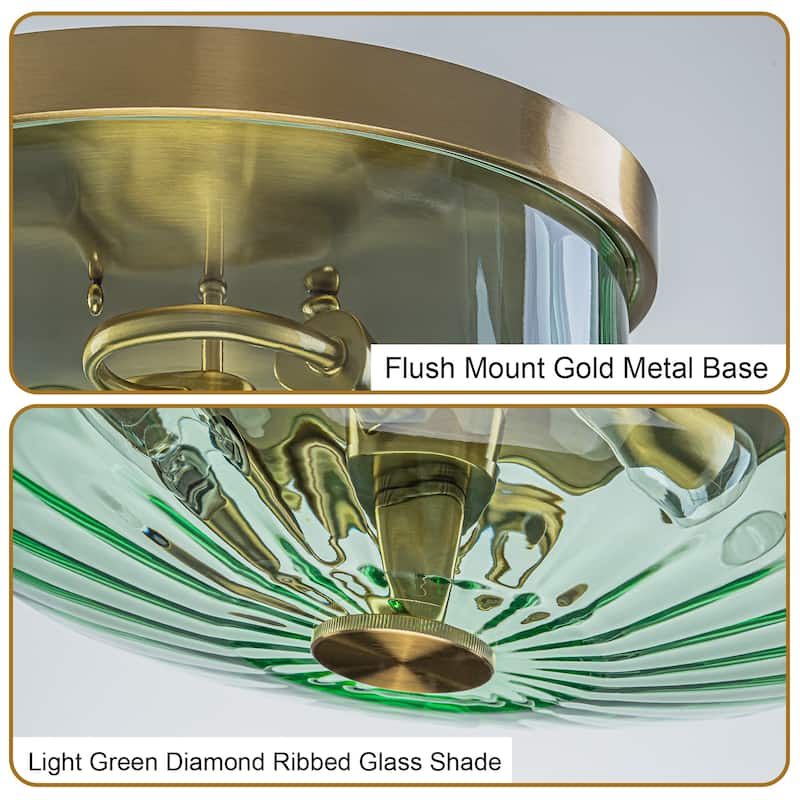 Industrial 2-Light Flush Mount Ceiling Light with Ribbed Glass Shape - 11.8-in W x 5.12-in H