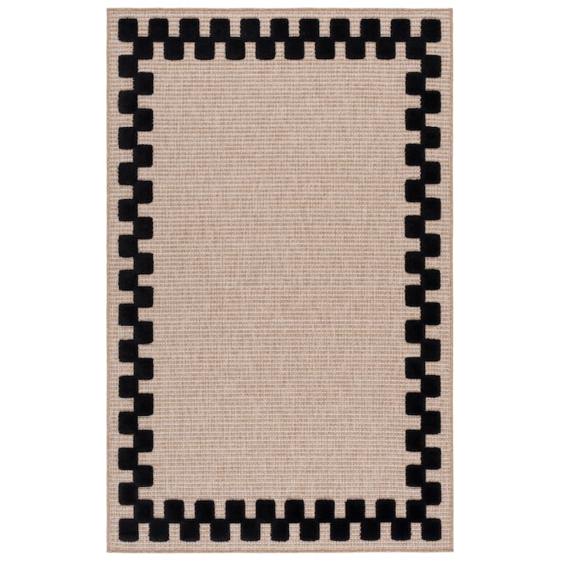 SAFAVIEH Clayton Licinia Washable Indoor/Outdoor Rug - Weather Resistant & Easy Cleaning - Natural/Black - 5'3" x 7'6"