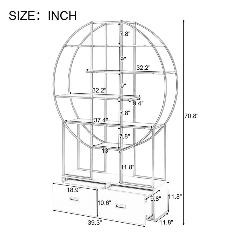 70.8" Round Office Bookcase Bookshelf, Display Shelf