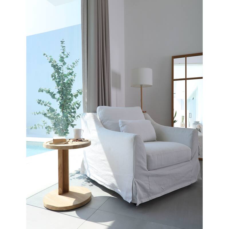 Nordic Style Natural Teak C Shaped Side Table - 16"X16"