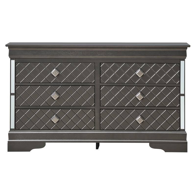 Embossed 6-Drawer Wooden Dresser - 59" - Metallic Black
