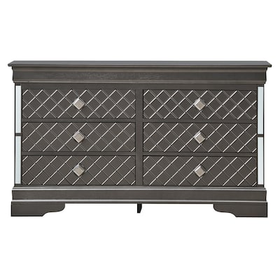 Embossed 6-Drawer Wooden Dresser - 59" - Metallic Black