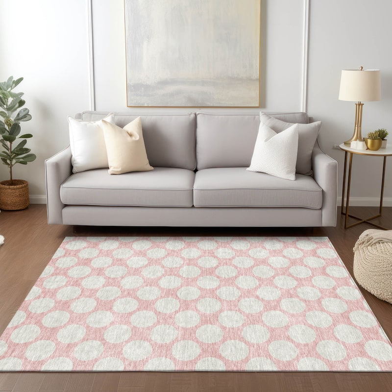 Machine Washable Indoor/ Outdoor Chantille Modern Dots Rug