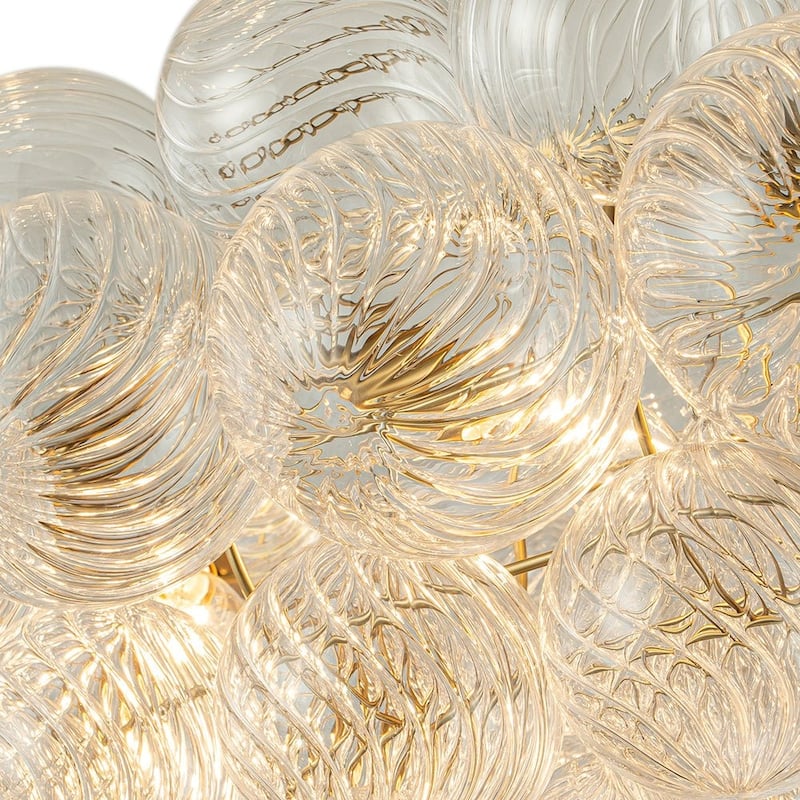 41in 12-Light Swirled Glass Globe Brass Wheel Bubble Chandelier