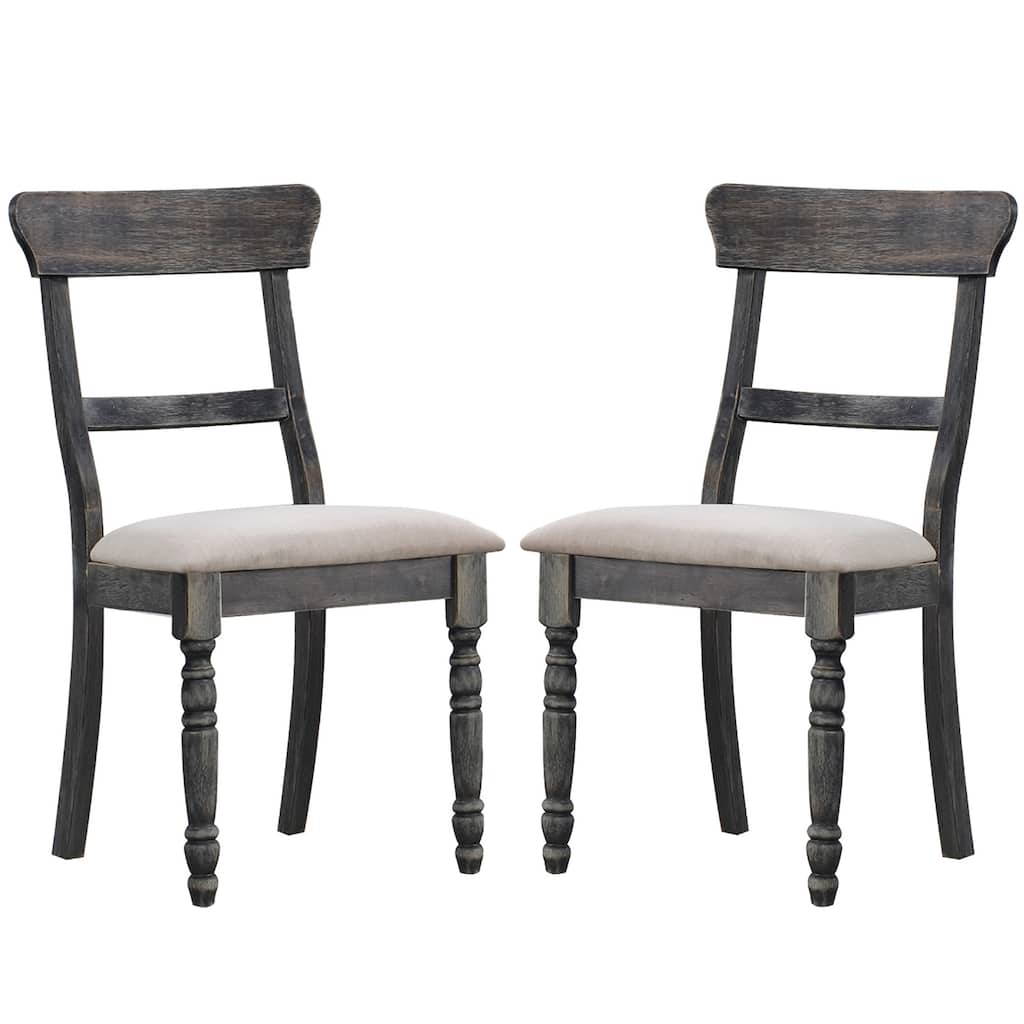 Set of 2 Dining Chairs with Padded Seat Cushion, Light Brown and Weathered Gray