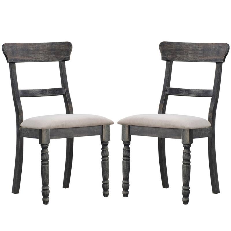 Set of 2 Light Brown Linen Side Chair in Weathered Gray - Dining Height - Set of 2 - Light Brown and Weathered Gray