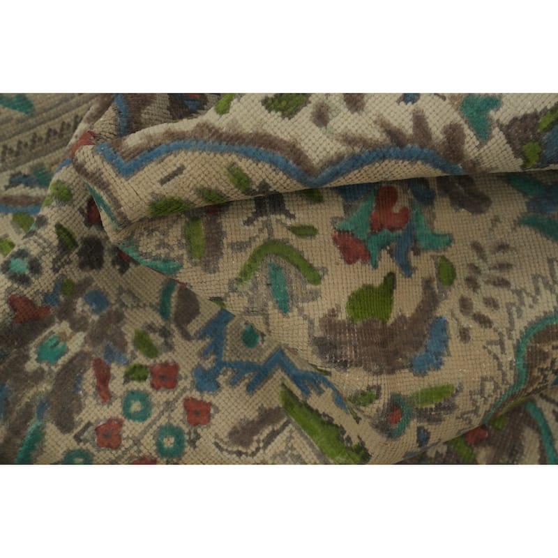 Hand Knotted Oriental 100% Wool Carpet Traditional Floral Beige & Ivories Tabriz Area Rug - 11' 0'' X 7' 10''