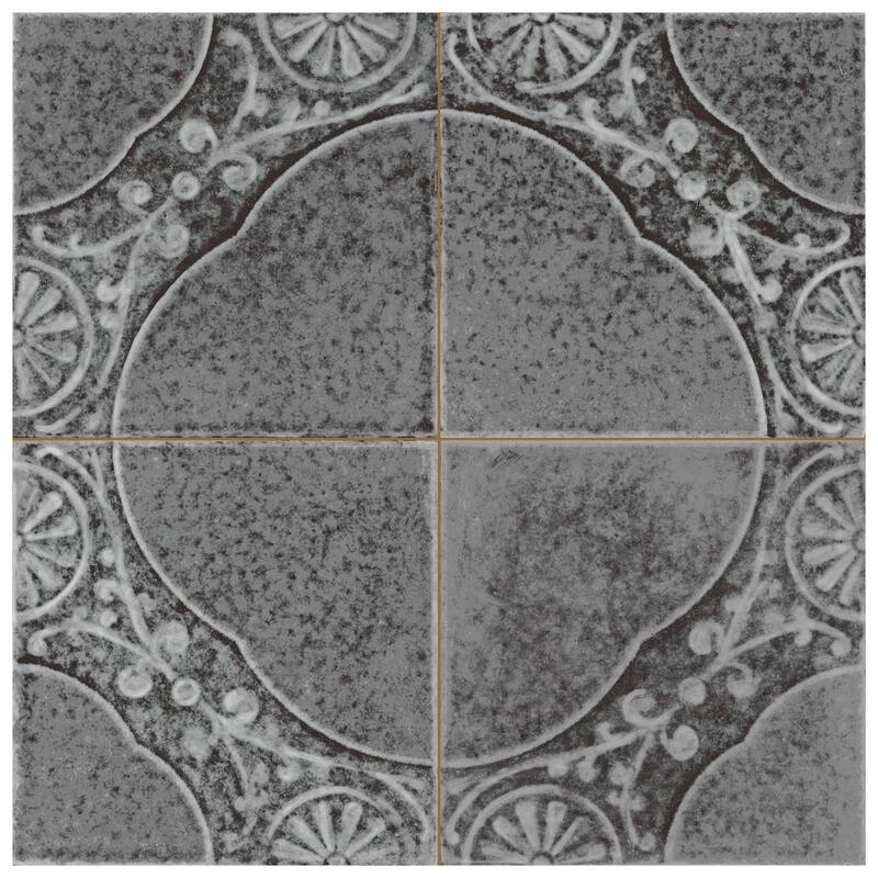 Merola Tile Kings Jaipur Black 17-5/8" x 17-5/8" Ceramic Floor and Wall Tile