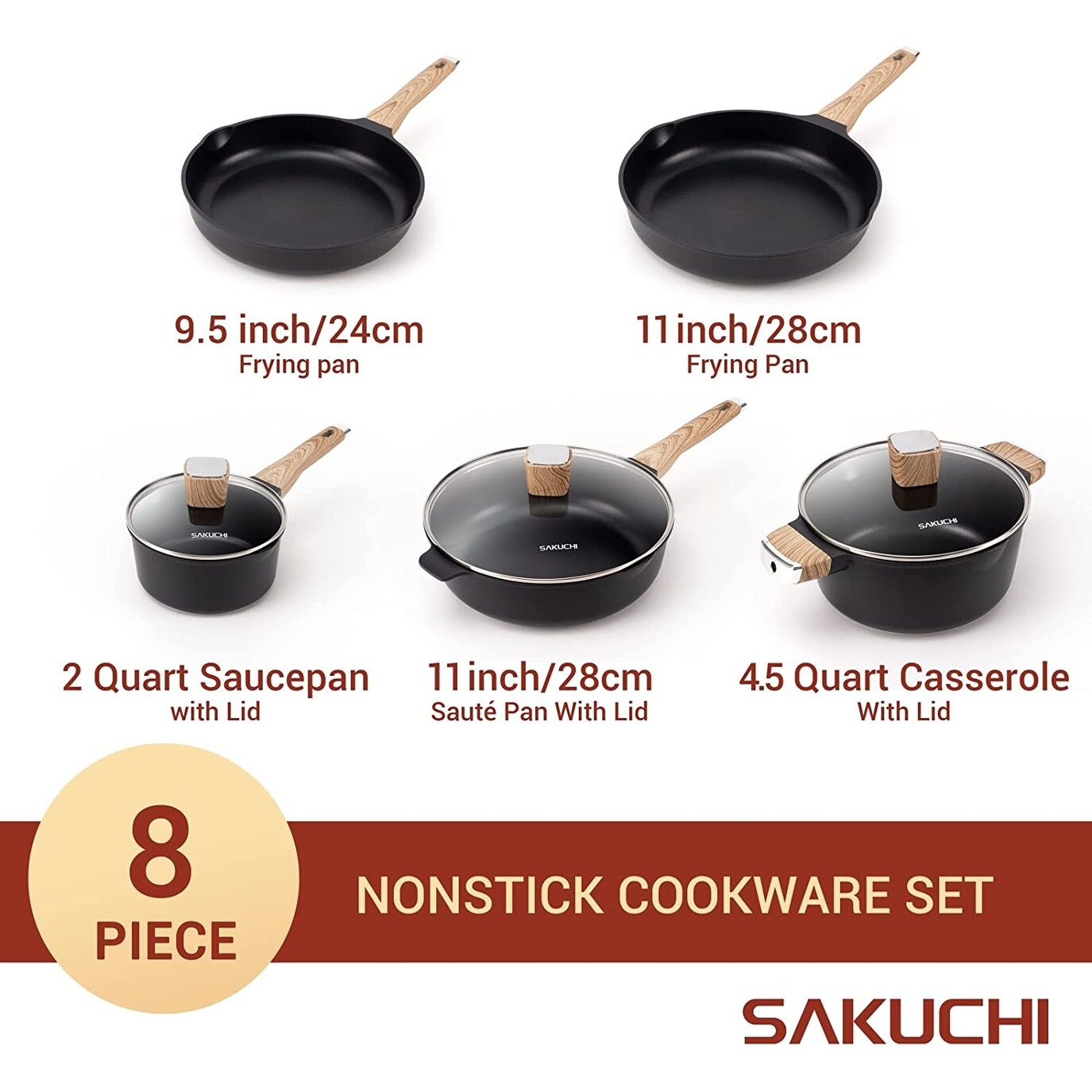 SAKUCHI 25 Piece Pot & Pan Set, Nonstick Granite Coating with Utensils