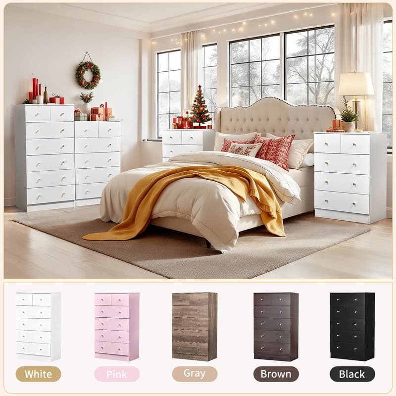 6-Drawer Large Dresser For Bedroom And Chest Of Drawers With Sturdy Construction Wood Storage Organizer For Closet