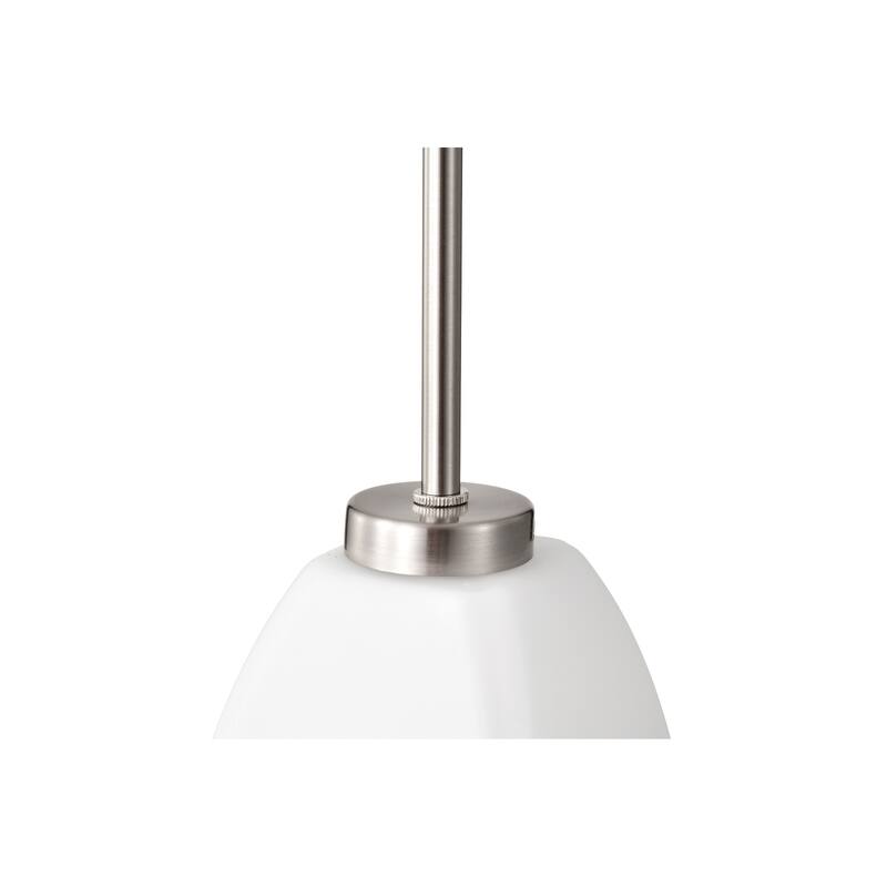 1-Light Brushed Nickel Mini Pendant with Pyramid Shaped Etched White Glass Shade