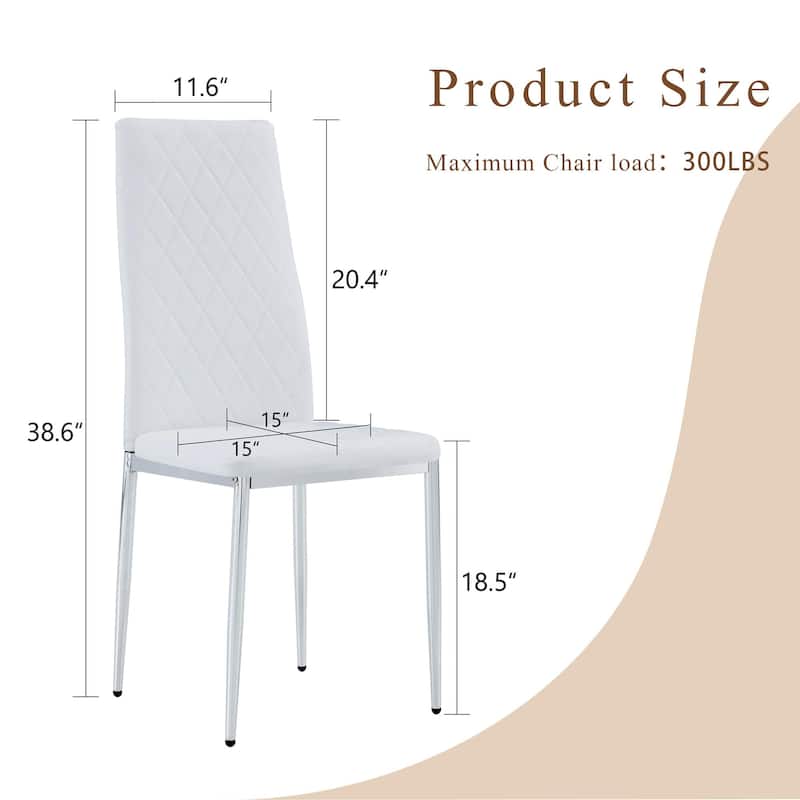 Modern Style Dining Chairs Set of 6, PU Material Seat, Silver Metal Legs