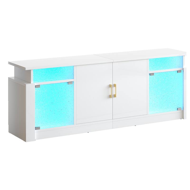 Bestier 63 in. Glossy Stone Grain TV Stand Fits TV Up to 32 to 70 in. Entertainment Center with Cabinet LED Light