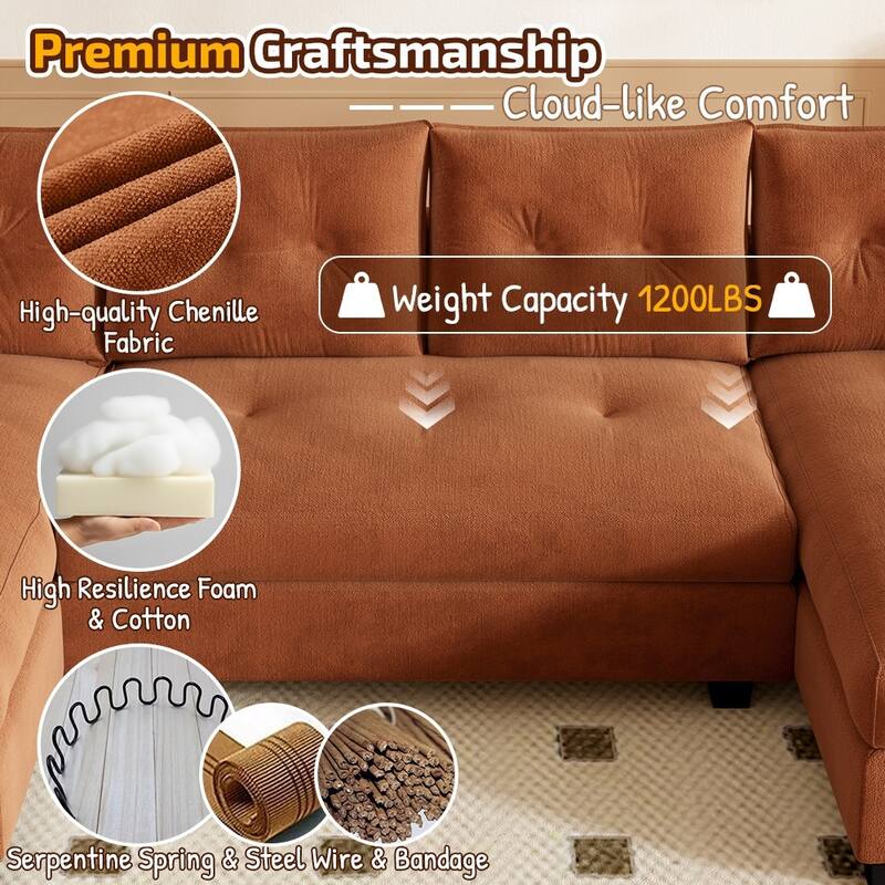104.7" U-Shaped Sleeper Sofa, Convertible Sectional Couch with Pull-Out Bed, Removable Armrests, USB Ports & Chaise Lounge